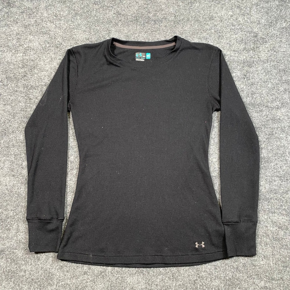 Under Armour Womens Black Waffle Knit Thermal Base Layer Top Size M 1221456